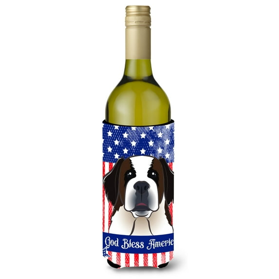 Caroline's Treasures BB2176LITERK American Flag and Saint Bernard Wine Bottle Hugger, Wine Bottle, multicolor