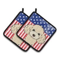 Caroline's Treasures BB2188PTHD Flag and Buff Poodle Pair of Pot Holders , 7.5HX7.5W, multicolor