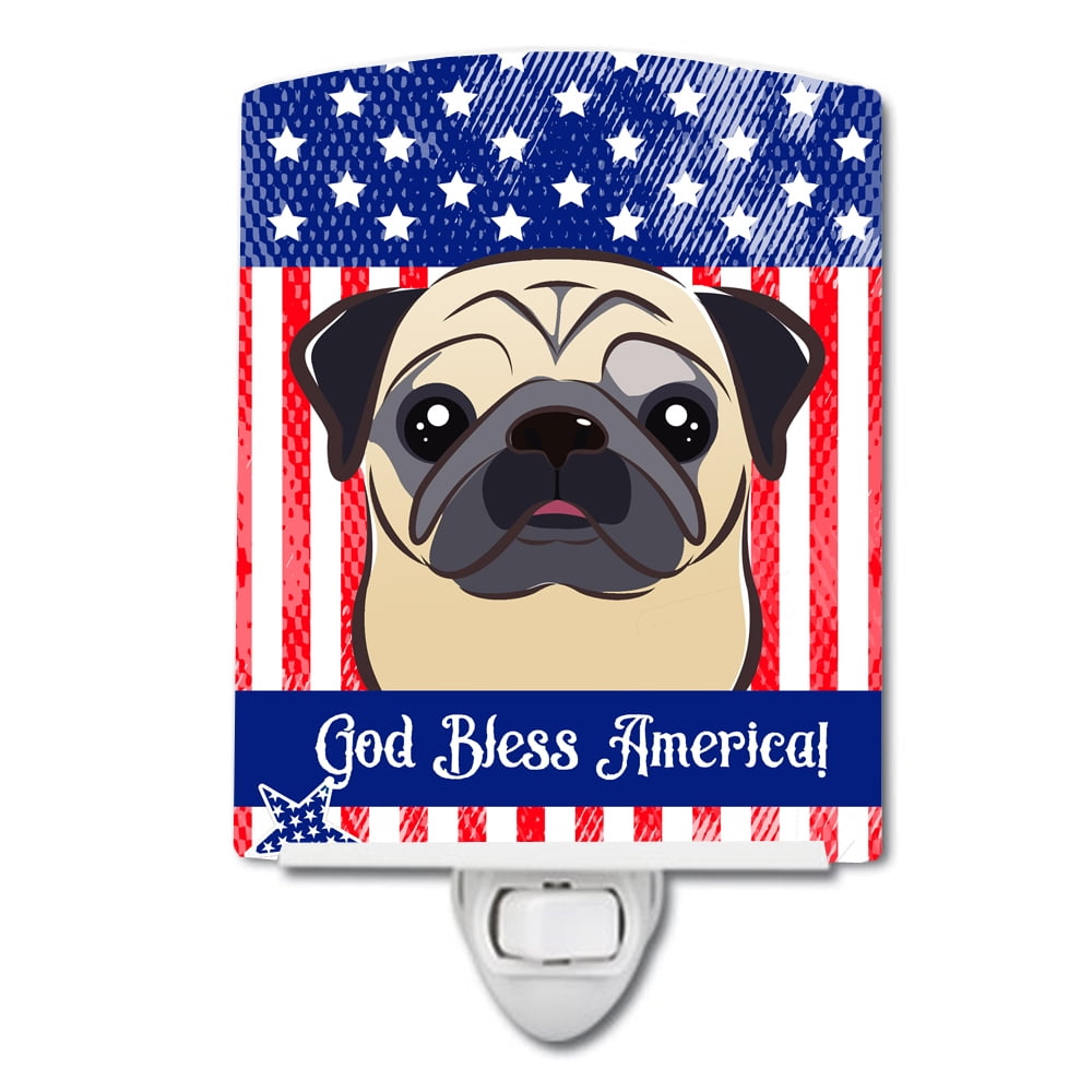 Caroline's Treasures BB2192CNL Flag and Fawn Pug Ceramic Night Light, 6x4x3", multicolor