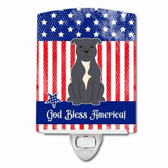 Patriotic USA Staffordshire Bull Terrier Blue Ceramic Night Light