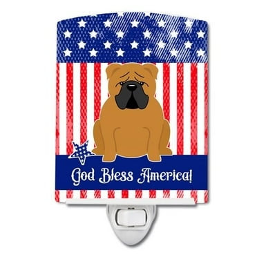Caroline's Treasures BB3117CNL Patriotic English Bulldog Red Ceramic Night Light, 6x4x3", multicolor