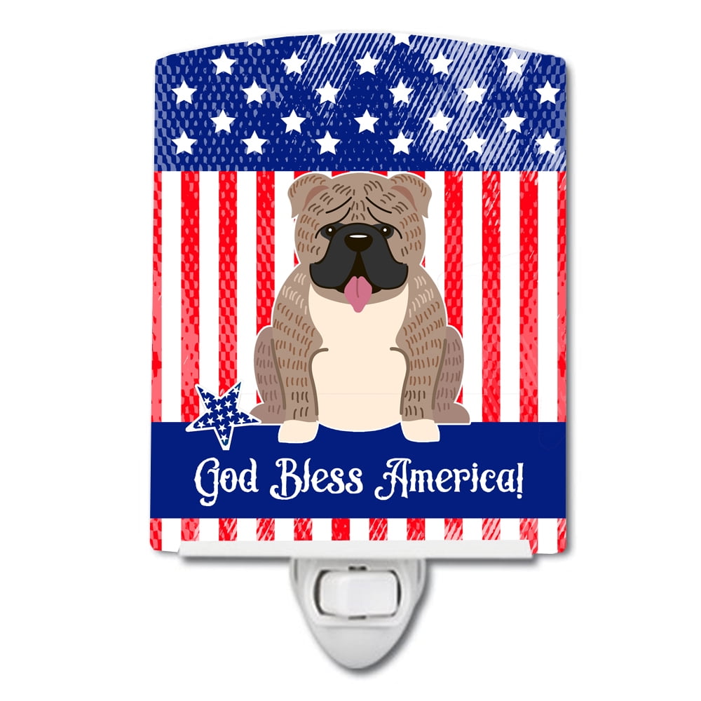 Caroline's Treasures BB3121CNL Patriotic English Bulldog Grey Brindle Ceramic Night Light, 6x4x3", multicolor