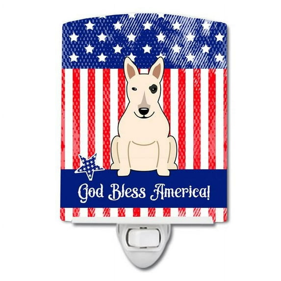 Caroline's Treasures BB3133CNL Patriotic Bull Terrier White Ceramic Night Light, 6x4x3", multicolor
