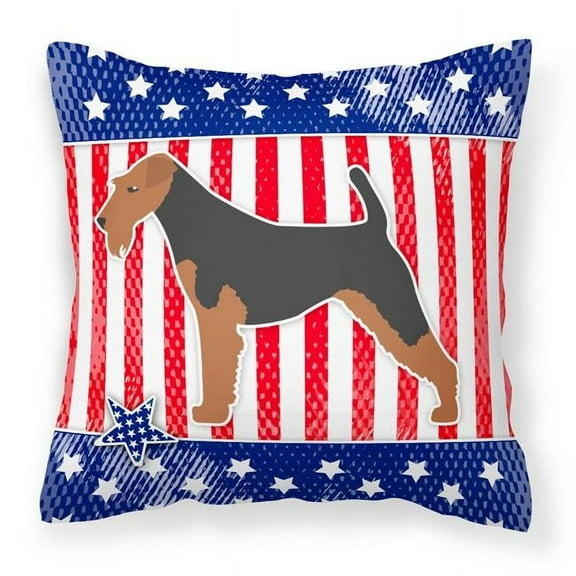 Caroline's Treasures BB3285PW1414 USA Patriotic Welsh Terrier Fabric Decorative Pillow , 14Hx14W, multicolor