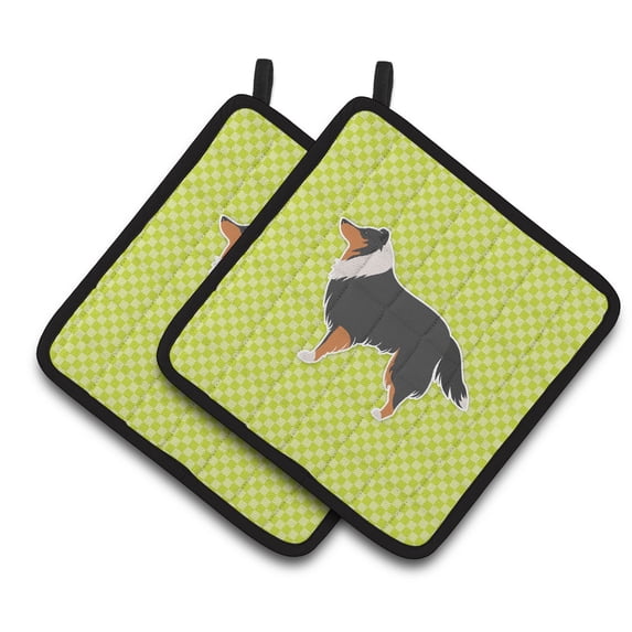 Caroline's Treasures BB3830PTHD Sheltie/Shetland Sheepdog Checkerboard Green Pair of Pot Holders , 7.5HX7.5W, multicolor