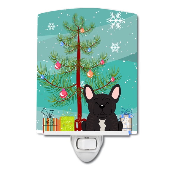 Caroline's Treasures BB4134CNL Merry Christmas Tree French Bulldog Brindle Ceramic Night Light, 6x4x3", multicolor