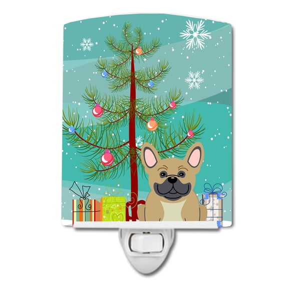 Merry Christmas Tree French Bulldog Cream Ceramic Night Light