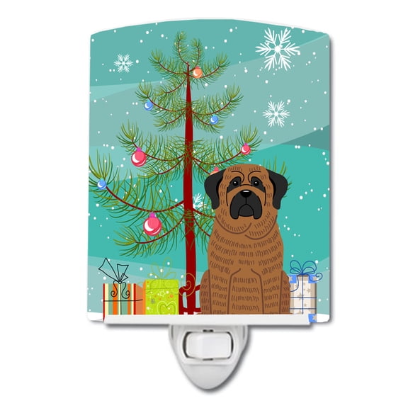 Caroline's Treasures BB4140CNL Merry Christmas Tree Mastiff Brindle Ceramic Night Light, 6x4x3", multicolor