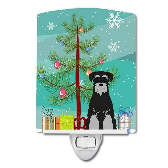 Merry Christmas Tree Standard Schnauzer Black Grey Ceramic Night Light