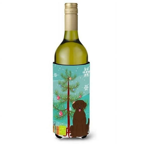 Caroline's Treasures BB4181LITERK Merry Christmas Tree Chocolate Labrador Wine Bottle Beverge Insulator Hugger , Wine
