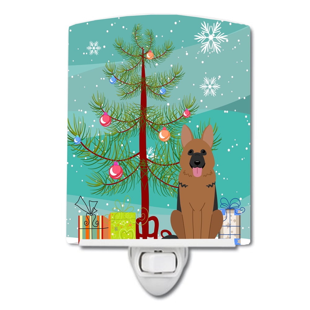 Caroline's Treasures BB4192CNL Merry Christmas Tree German Shepherd Ceramic Night Light, 6x4x3", multicolor