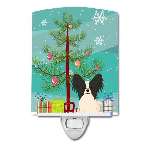 Merry Christmas Tree Papillon Black White Ceramic Night Light