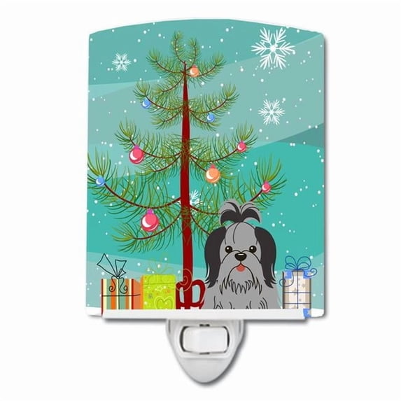 Caroline's Treasures BB4214CNL Merry Christmas Tree Shih Tzu Black Silver Ceramic Night Light, 6x4x3", multicolor