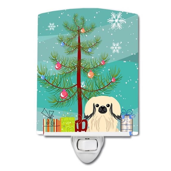 Caroline's Treasures BB4231CNL Merry Christmas Tree Pekingese Cream Ceramic Night Light, 6x4x3", multicolor
