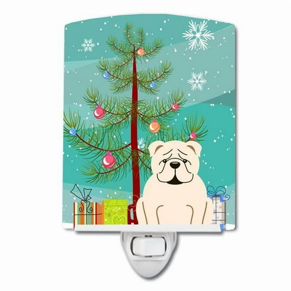 Caroline's Treasures BB4248CNL Merry Christmas Tree English Bulldog White Ceramic Night Light, 6x4x3", multicolor