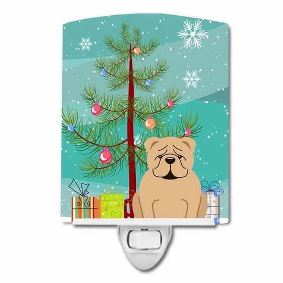 Caroline's Treasures BB4249CNL Merry Christmas Tree English Bulldog Fawn Ceramic Night Light, 6x4x3", multicolor