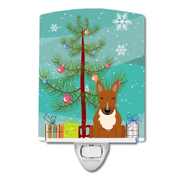 Caroline's Treasures BB4259CNL Merry Christmas Tree Bull Terrier Red Ceramic Night Light, 6x4x3", multicolor