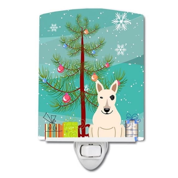 Caroline's Treasures BB4263CNL Merry Christmas Tree Bull Terrier White Ceramic Night Light, 6x4x3", multicolor