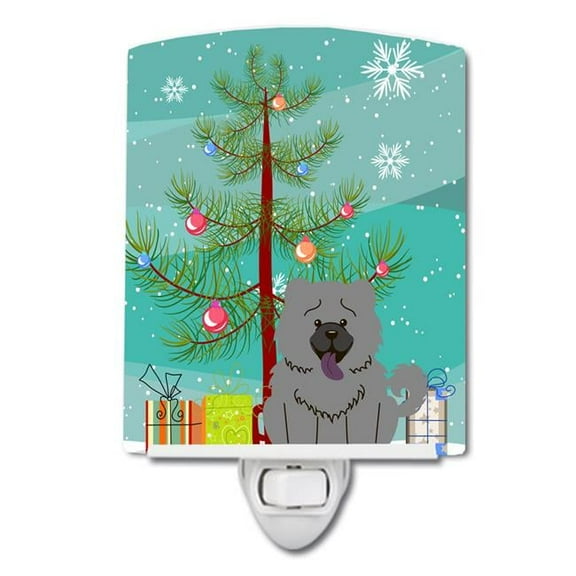 Merry Christmas Tree Chow Chow Blue Ceramic Night Light