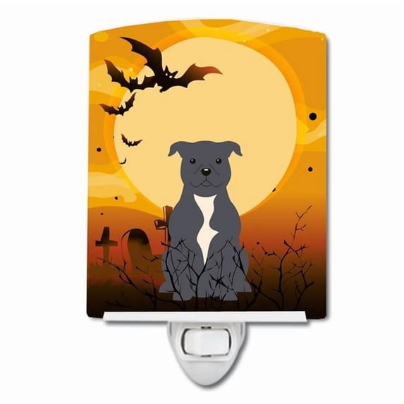 Caroline's Treasures BB4312CNL Halloween Staffordshire Bull Terrier Blue Ceramic Night Light, 6x4x3", multicolor