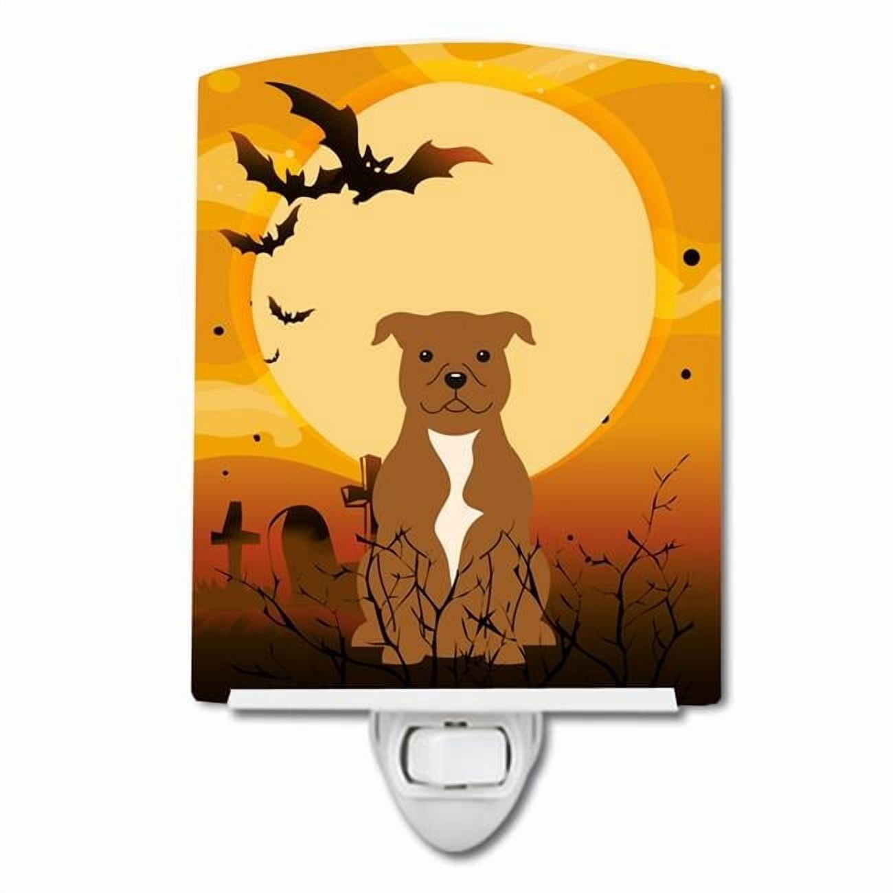 Caroline's Treasures BB4313CNL Halloween Staffordshire Bull Terrier Brown Ceramic Night Light, 6x4x3", multicolor