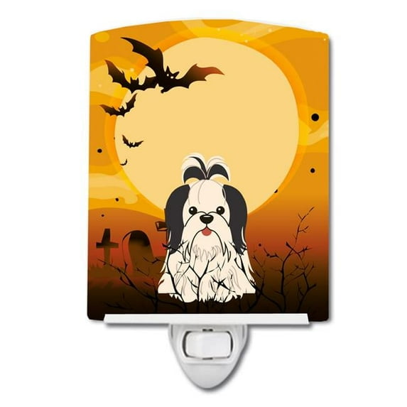 Halloween Shih Tzu Black White Ceramic Night Light