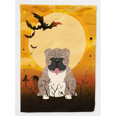 Caroline's Treasures BB4392CHF Halloween English Bulldog Grey Brindle  Flag Canvas House Size , Large, multicolor
