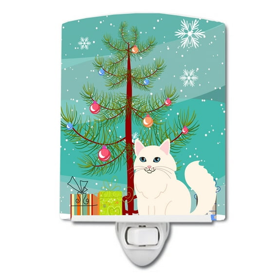 Turkish Angora Cat Merry Christmas Tree Ceramic Night Light