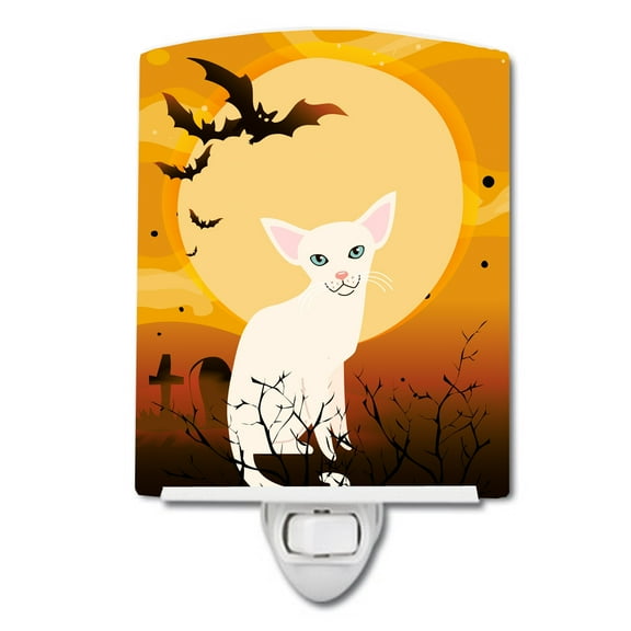 Caroline's Treasures BB4445CNL Halloween Foreign White Cat Ceramic Night Light, 6x4x3", multicolor