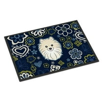 Caroline's Treasures BB5058JMAT Blue Flowers Pomeranian Door Mat, Indoor Rug or Outdoor Welcome Mat 24x36 Doormat , 36"L