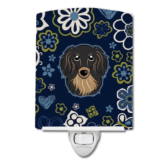 Caroline's Treasures BB5064CNL Blue Flowers Longhair Black and Tan Dachshund Ceramic Night Light, 6x4x3", multicolor