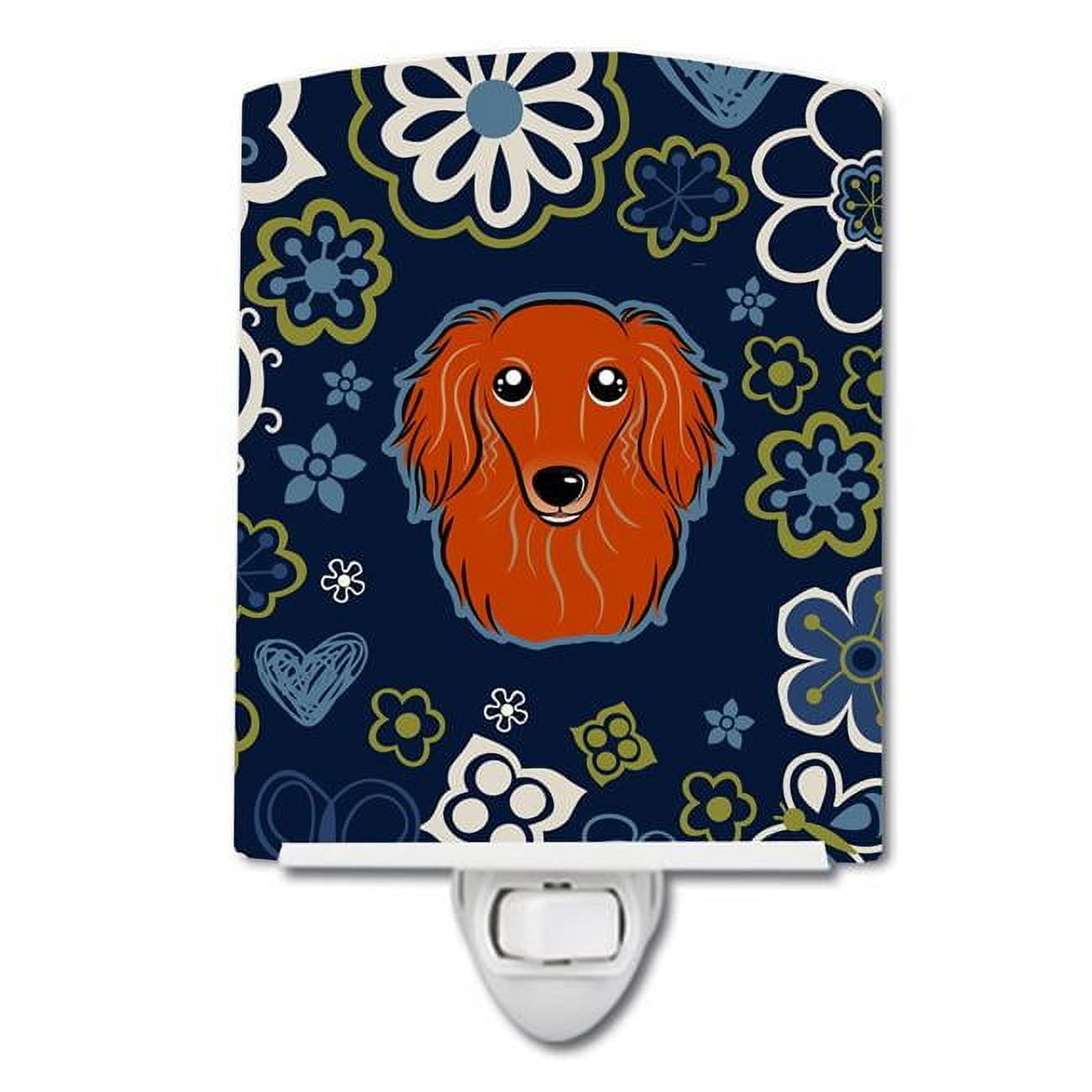 Caroline's Treasures BB5065CNL Blue Flowers Longhair Red Dachshund Ceramic Night Light, 6x4x3", multicolor