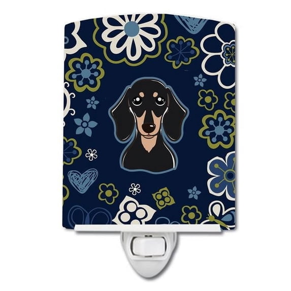 Caroline's Treasures BB5066CNL Blue Flowers Smooth Black and Tan Dachshund Ceramic Night Light, 6x4x3", multicolor