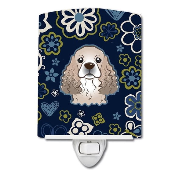Caroline's Treasures BB5067CNL Blue Flowers Cocker Spaniel Ceramic Night Light, 6x4x3", multicolor