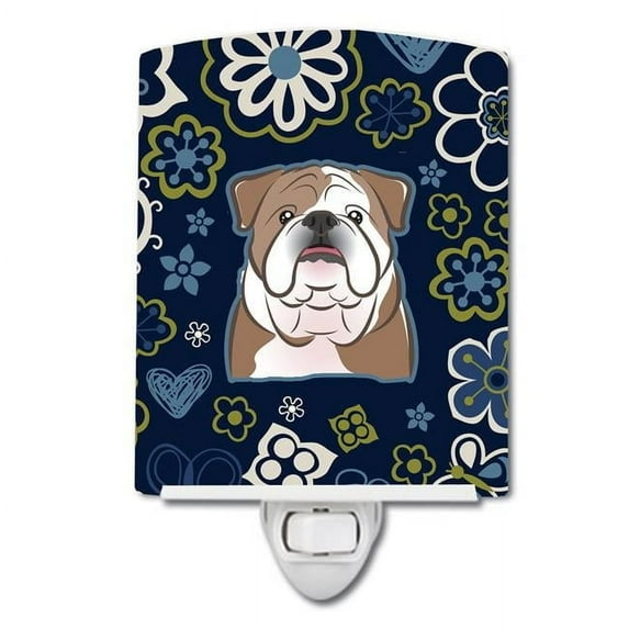 Caroline's Treasures BB5070CNL Blue Flowers English Bulldog Ceramic Night Light, 6x4x3", multicolor