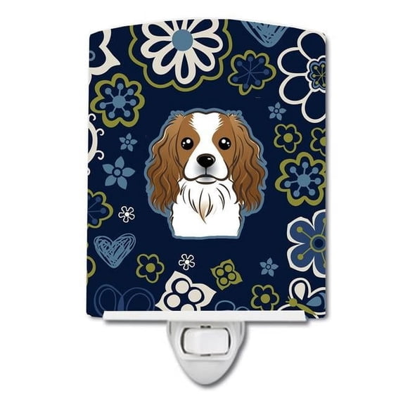 Caroline's Treasures BB5075CNL Blue Flowers Cavalier Spaniel Ceramic Night Light, 6x4x3", multicolor