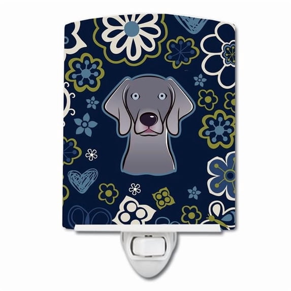 Blue Flowers Weimaraner Ceramic Night Light