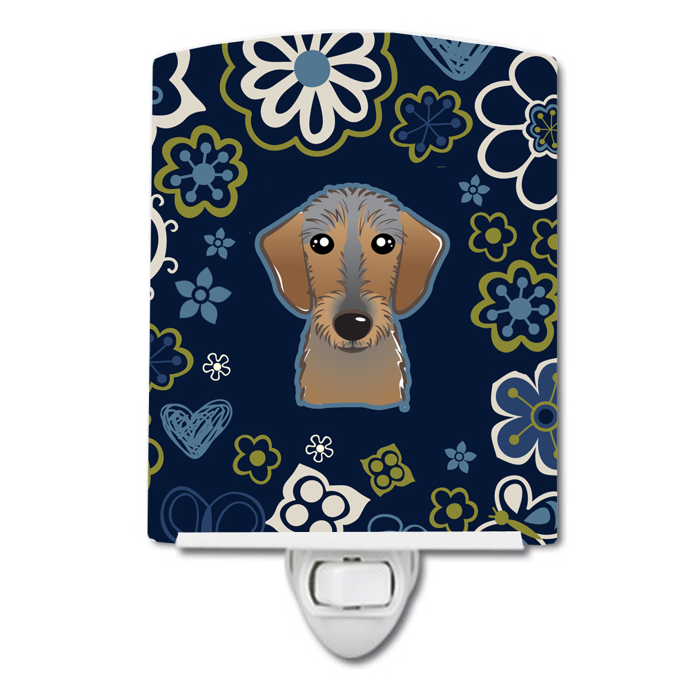 Blue Flowers Wirehaired Dachshund Ceramic Night Light