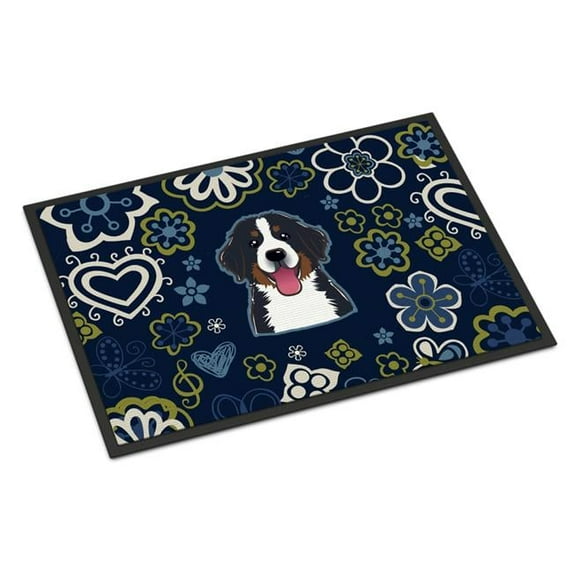 Caroline's Treasures BB5088MAT Blue Flowers Bernese Mountain Dog Door Mat, Indoor Rug or Outdoor Welcome Mat 18x27