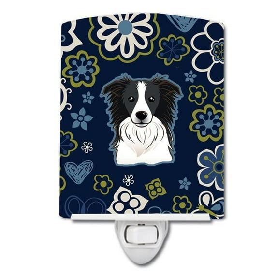 Caroline's Treasures BB5092CNL Blue Flowers Border Collie Ceramic Night Light, 6x4x3", multicolor
