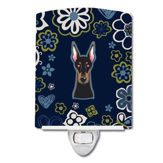 Caroline's Treasures BB5096CNL Blue Flowers Doberman Pinscher Ceramic Night Light, 6x4x3", multicolor
