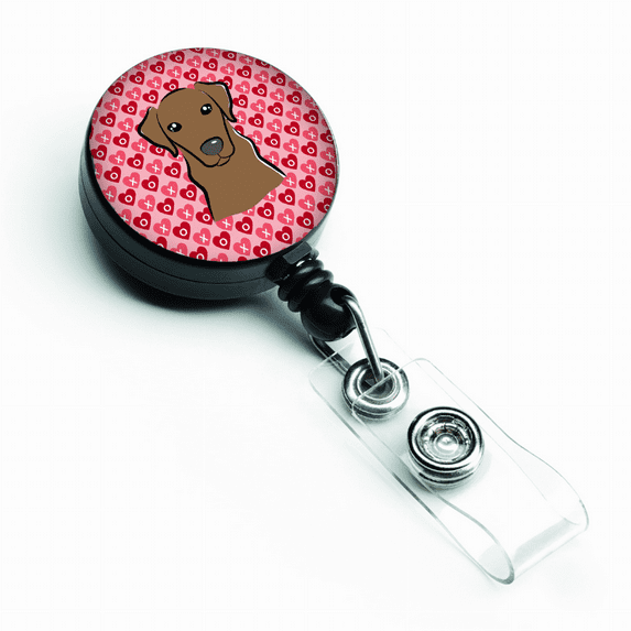 Caroline's Treasures BB5304BR Chocolate Labrador Hearts Retractable Badge Reel, Belt Clip, Multicolor