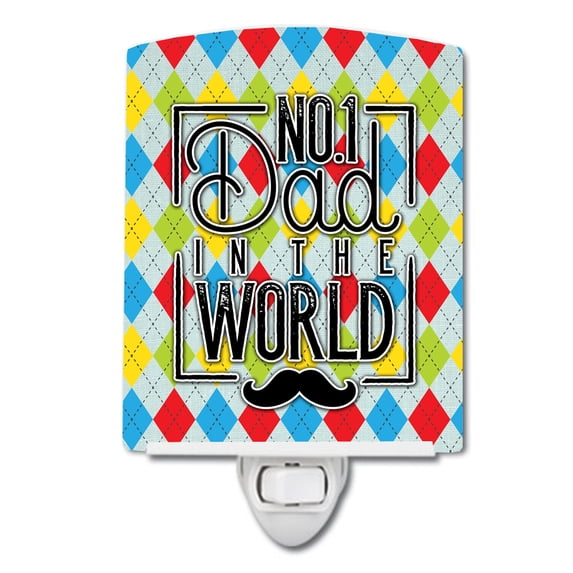 Caroline's Treasures BB5441CNL No 1 Dad in the World Argyle Ceramic Night Light, 6x4x3", multicolor