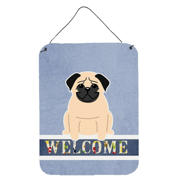 Caroline's Treasures BB5589DS1216 Pug Fawn Welcome Wall or Door Hanging Prints, 12x16, multicolor