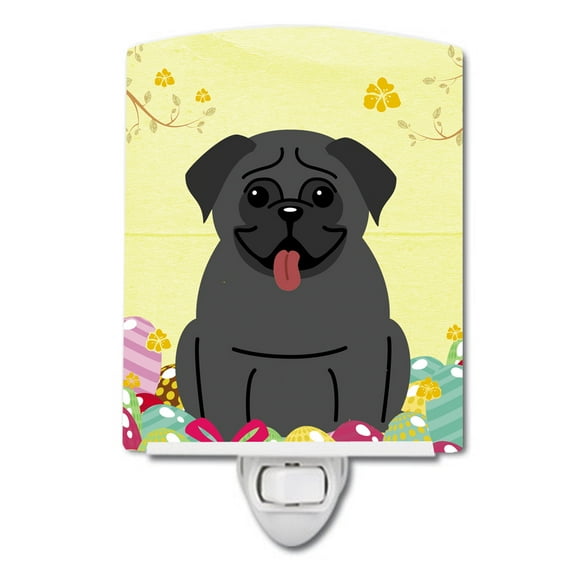Caroline's Treasures BB6006CNL Easter Eggs Pug Black Ceramic Night Light, 6x4x3", multicolor