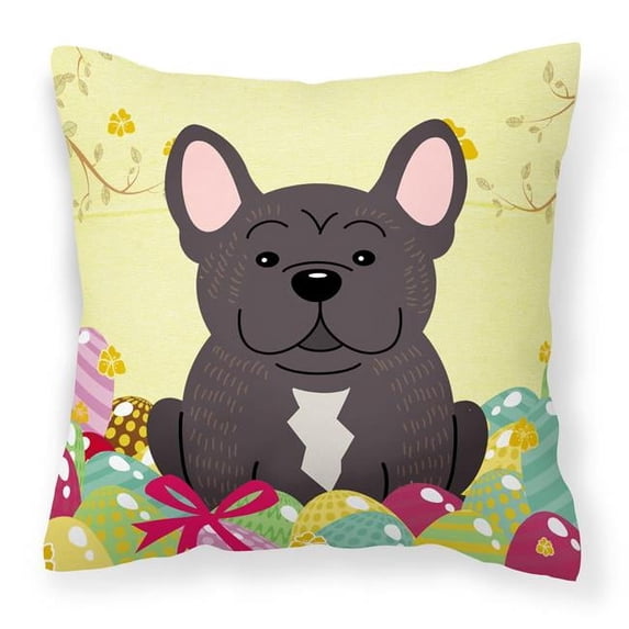 Caroline's Treasures BB6009PW1818 Easter Eggs French Bulldog Brindle Fabric Decorative Pillow , 18H x18W, multicolor