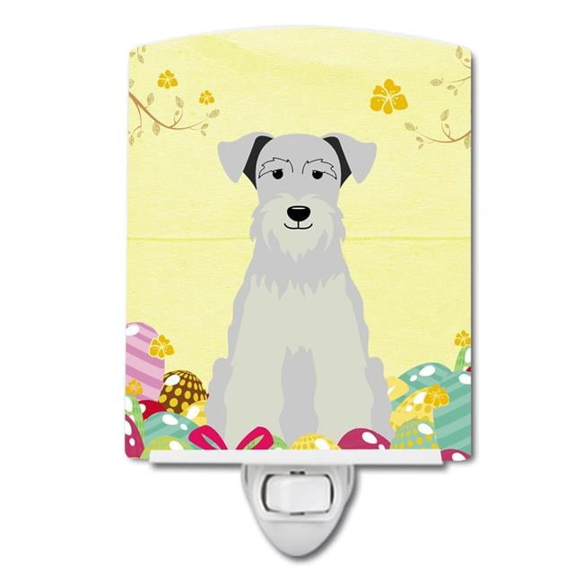 Caroline's Treasures BB6053CNL Easter Eggs Miniature Schnauzer White Ceramic Night Light, 6x4x3", multicolor