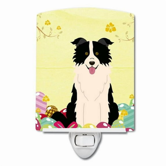 Caroline's Treasures BB6118CNL Easter Eggs Border Collie Black White Ceramic Night Light, 6x4x3", multicolor
