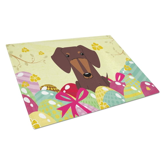 Caroline's Treasures BB6131LCB Easter Eggs Dachshund Chocolate Glass Cutting Board Large, 12H x 16W, multicolor