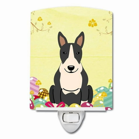 Caroline's Treasures BB6133CNL Easter Eggs Bull Terrier Black White Ceramic Night Light, 6x4x3", multicolor